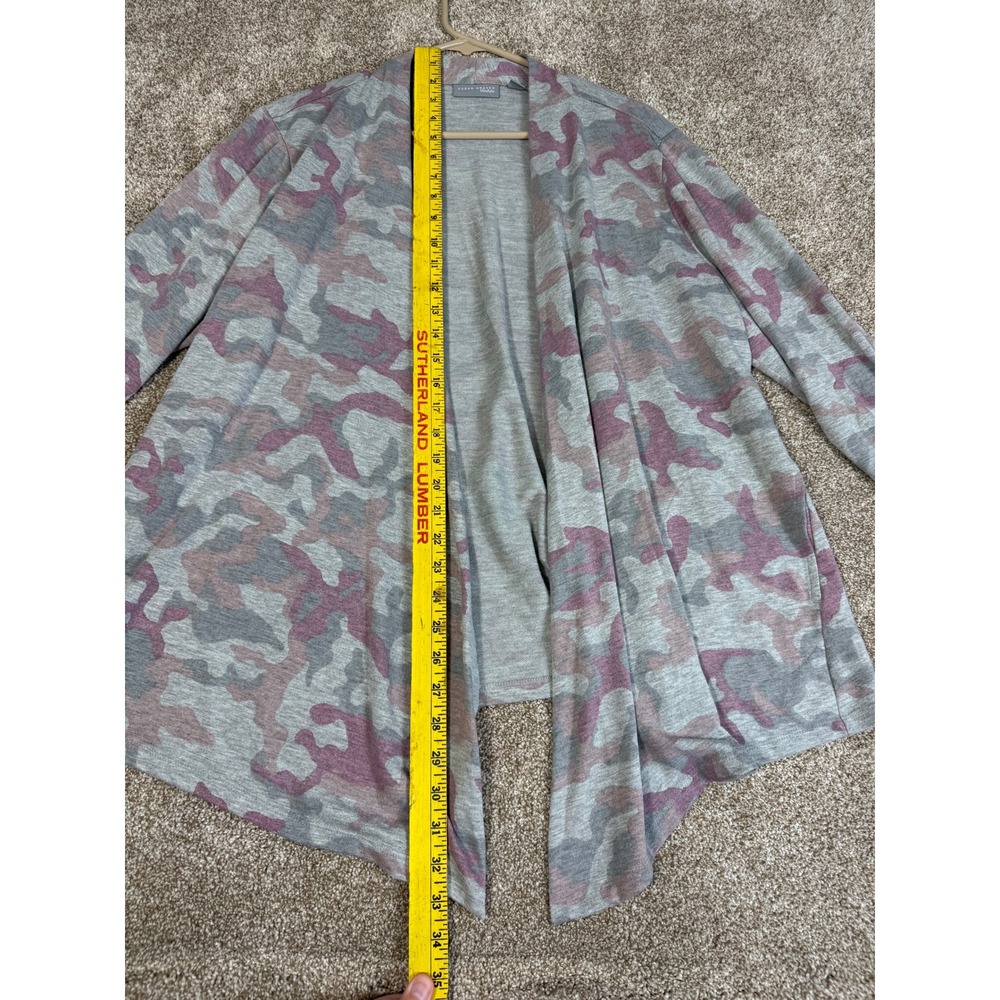 Susan Graver Lifestyle Pink Grey Camo Ruched Sleeve Cardigan XL Petite - Picture 6 of 9
